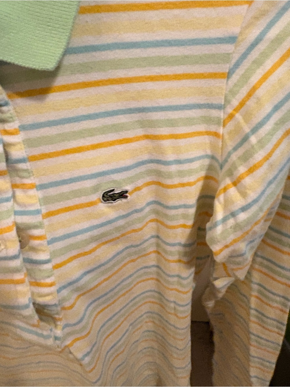 Lacoste women  36 Pastel Striped Polo in Yellow, Blue & Green l/s $155